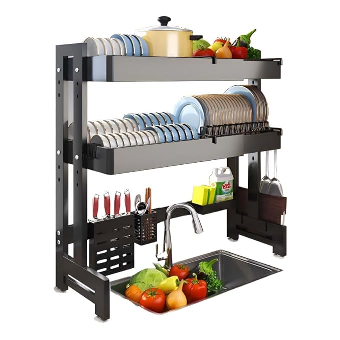 Over-the-Sink Dish Rack – Adjustable Length & Height, Large Countertop Organizer