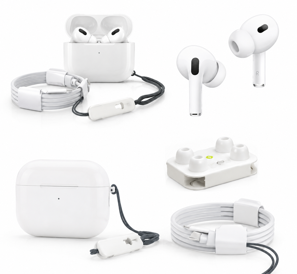 AirPods Pro 2 Accessories Bundle – Magnetic Buzzer, Lanyard, Extra Airtips & Fast Charging Cable